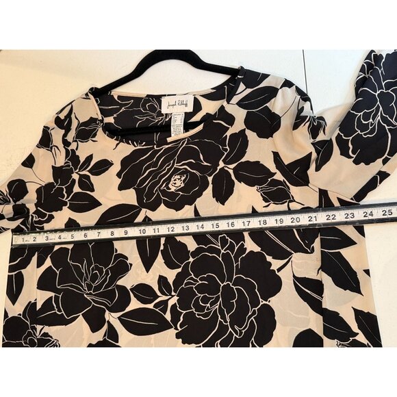 Joseph Ribkoff Black Cream Floral Tunic Top Layered Hem Long Sleeve Size 14 - Picture 9 of 10